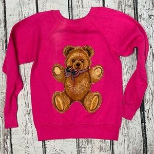 Vintage 1980s Teddy Bear Animal Print Cute Pink 80s Crewneck Sweatshirt